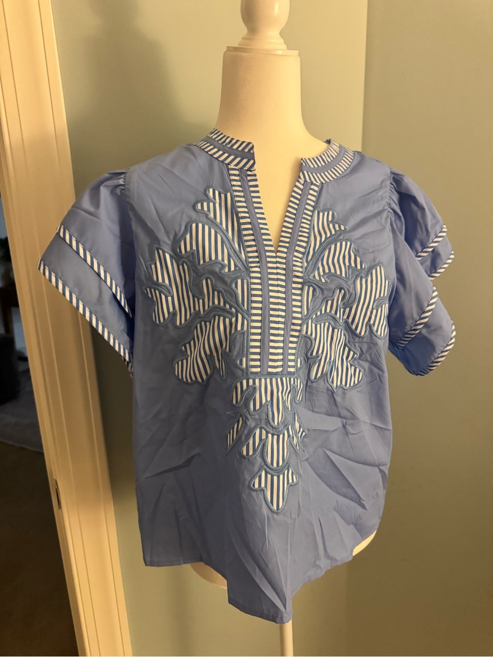 Women’s Blue Celine flutter sleeve top